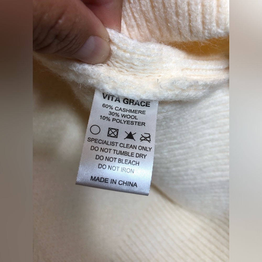VITA GRECE Cream Pearl-Button Rib Trim Cardigan - Picture 7 of 11